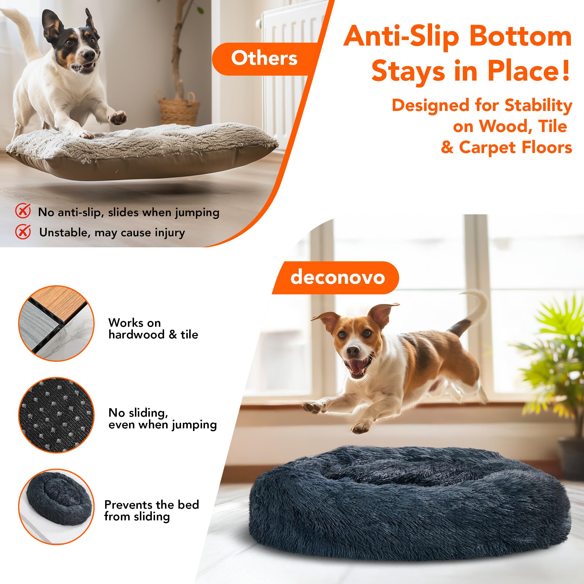 Deconovo Large Dog Bed - Calming Donut Dog Bed For Large Dogs, Anti-Anxiety Plush Round Pet Bed With Fluffy Faux Fur, Machine Wa